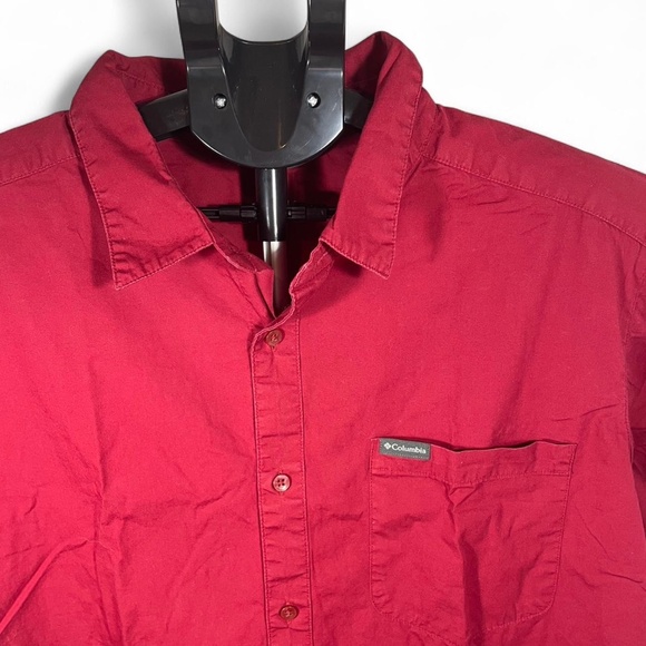 Columbia Men's XL Button Up Shirt Short Sleeve Solid Red Regular Fit 100% Cotton - Picture 5 of 6